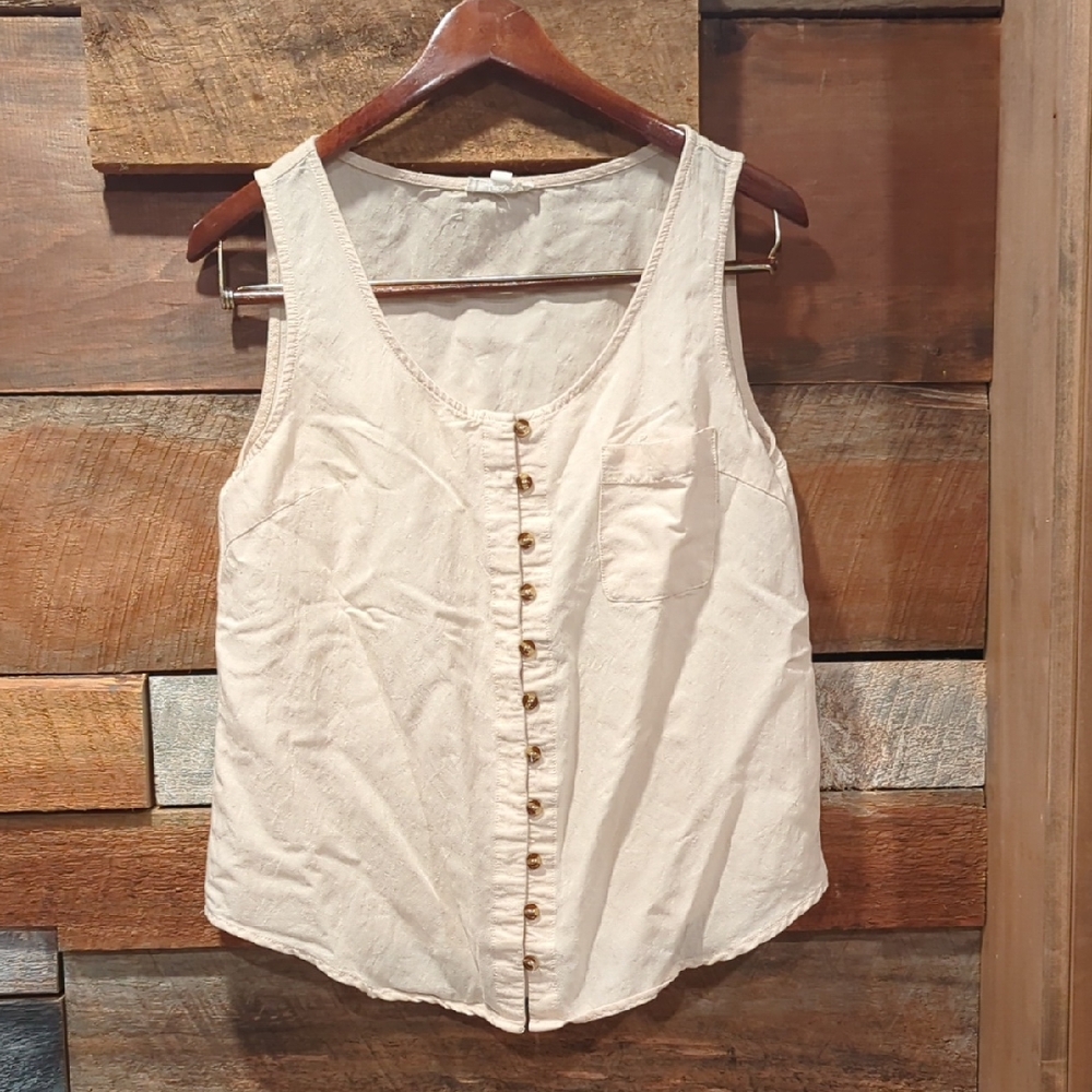 Cream Sleeveless Buttoned Relaxed Tank Top